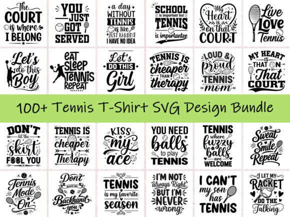 100 Tennis T-Shirt SVG Design Bundle