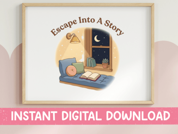 Escape into a Story Cozy Reading Design Graphics