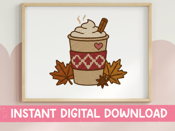 Fall Latte Knit Cup Cozy Autumn Design