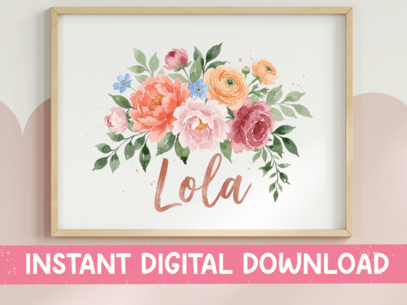 Lola Watercolor Floral Name Design Graphics